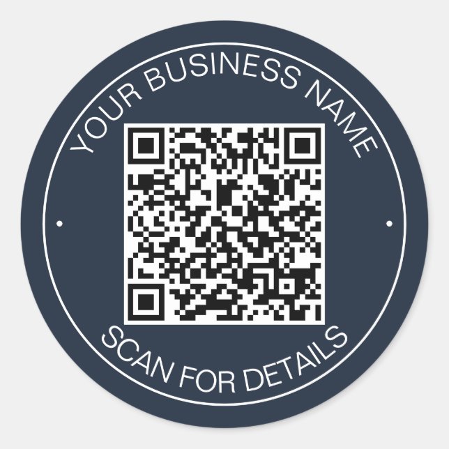 Navy Blue QR Code Intelligente Kontaktaufnahme Runder Aufkleber (Vorderseite)