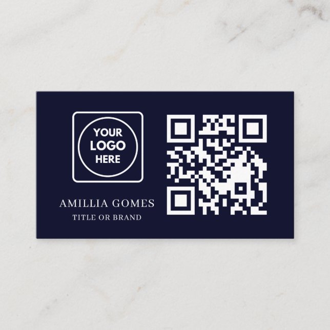 Navy Blue QR Code | Modern Custom Contact Design Visitenkarte (Vorderseite)
