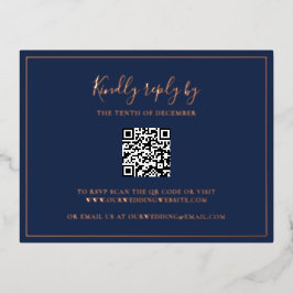 Navy Blue QR Code Wedding Foil RSVP Card Folie Einladungspostkarte