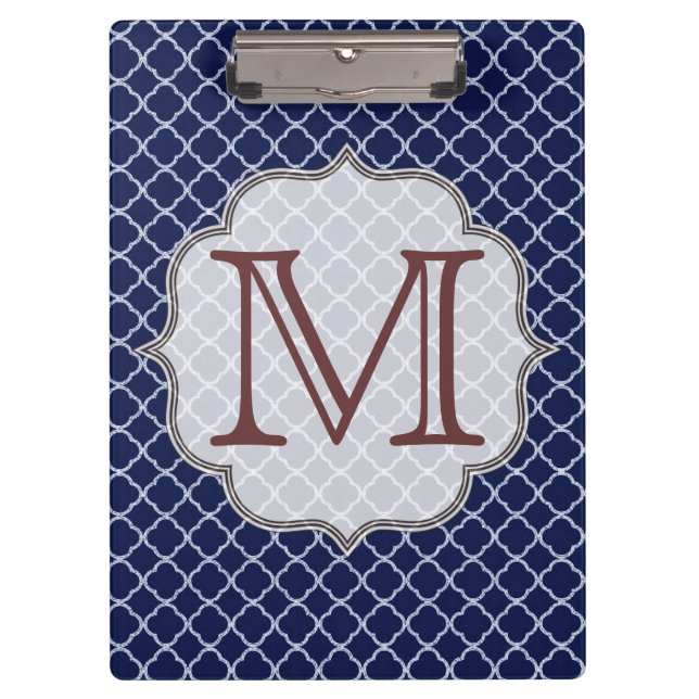 Navy Blue Quarterfoil Latti Monogram Clip Board Klemmbrett (Vorderseite)