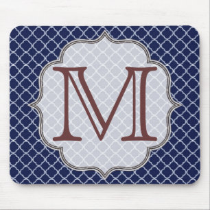 Navy Blue Quarterfoil Latti Monogram Mouse Pad Mousepad