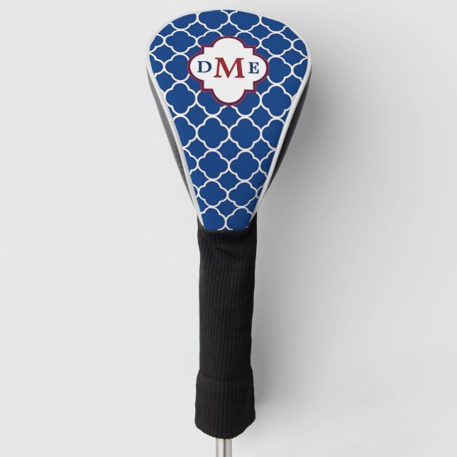 Navy Blue Quatrefoil Monogramm Golf Headcover (Vorderseite)
