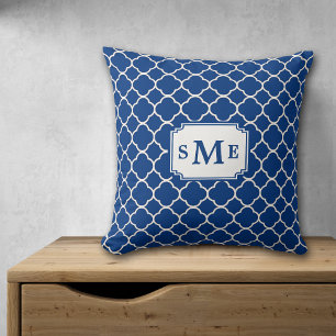 Navy Blue Quatrefoil Monogramm Kissen
