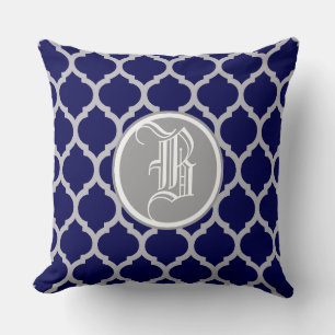 Navy Blue Quatrefoil Muster Monogramm Kissen
