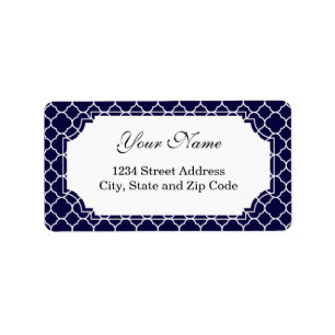 Navy Blue Quatrefoil Pattern Adressaufkleber
