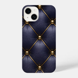 Navy Blue Quilted Leather & Gold Studs Phone Case iPhone 14 Hülle