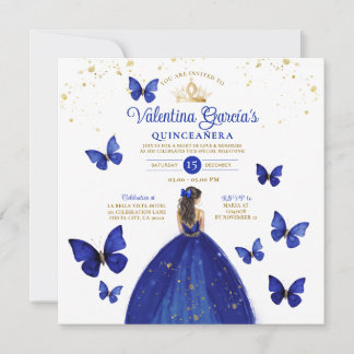 Navy Blue Quinceañera 15 Anos Butterfly Geburtstag Einladung