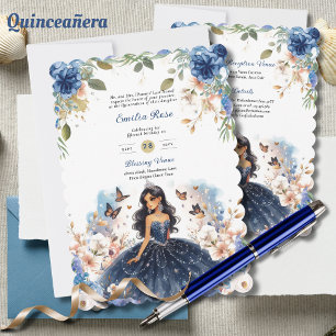 Navy Blue Quinceanera Dress Floral Butterfliegen Einladung