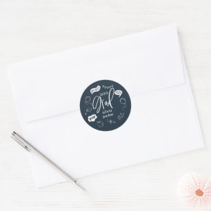 Navy Blue Quirky Doodle Graduation Party Gunst Runder Aufkleber