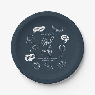 Navy Blue Quirky Grad Icons Graduation Party Pappteller