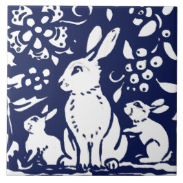 Navy Blue Rabbit Bunny Leaf Woodland Animal Trivet Fliese