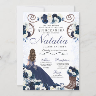 Navy Blue Ranchero Princess Dress Quinceanera Einladung