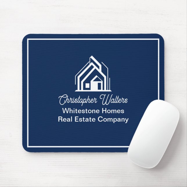 Navy Blue Real Estate Company Personalized Realtor Mousepad (Mit Mouse)