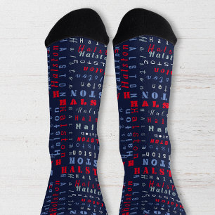 Navy Blue Red Individuelle Name Text Muster Socken