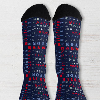 Navy Blue Red Individuelle Name Text Muster Socken