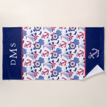 Navy Blue Red Nautic Pattern Monogram