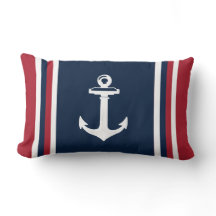 Navy Blue Red Nautical Throw Kissen Anker