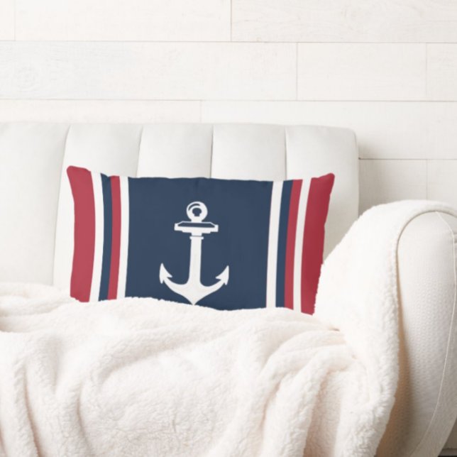 Navy Blue Red Nautical Throw Kissen Anker (Von Creator hochgeladen)