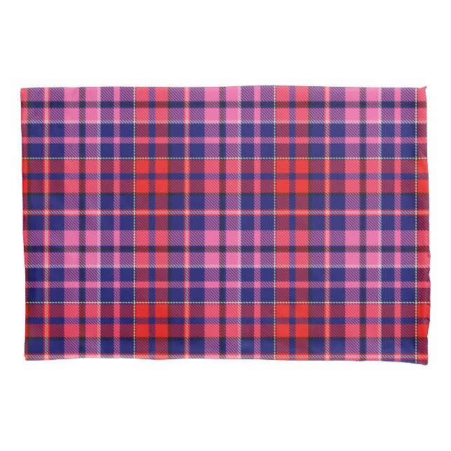 Navy Blue Red Pink Plaid Tartan Design  Kissenbezug (Vorderseite)