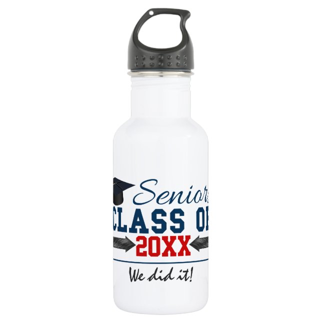 Navy Blue Red Typografy Abschluss Flasche Edelstahlflasche (Vorderseite)