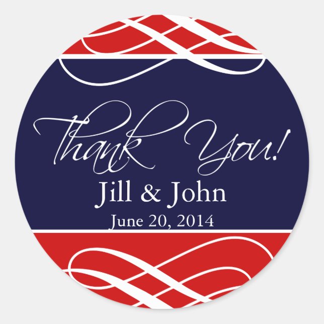 Navy Blue Red Wedding Danke Stickers (Vorderseite)