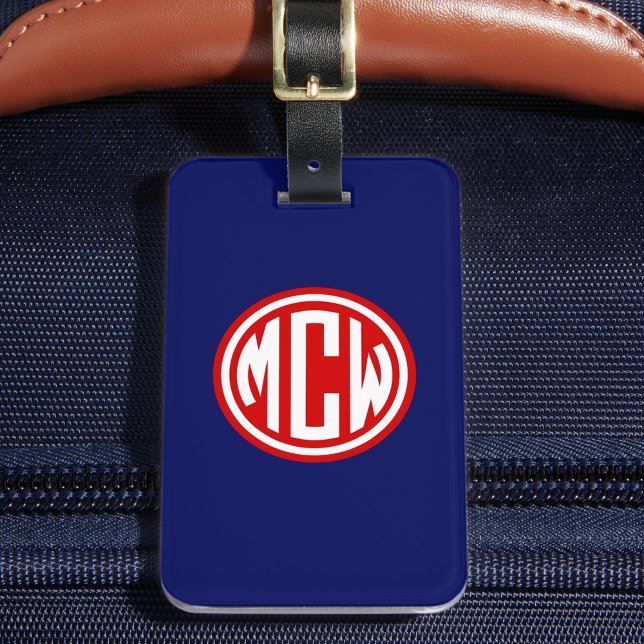 Navy Blue Red White Circle Monogram DIY BG Gepäckanhänger (Von Creator hochgeladen)