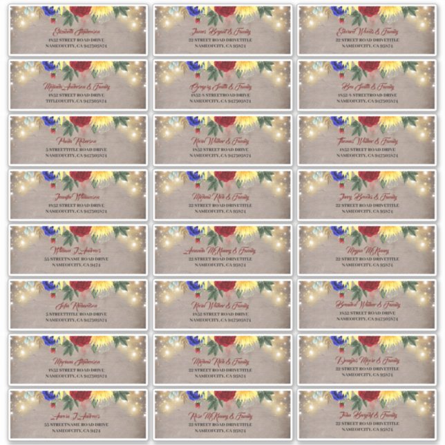 Navy Blue Red Yellow Guest Names Address Labels (Vorderseite)