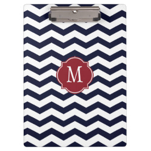 Navy Blue & Red Zickzack Monogram Clipboard Klemmbrett