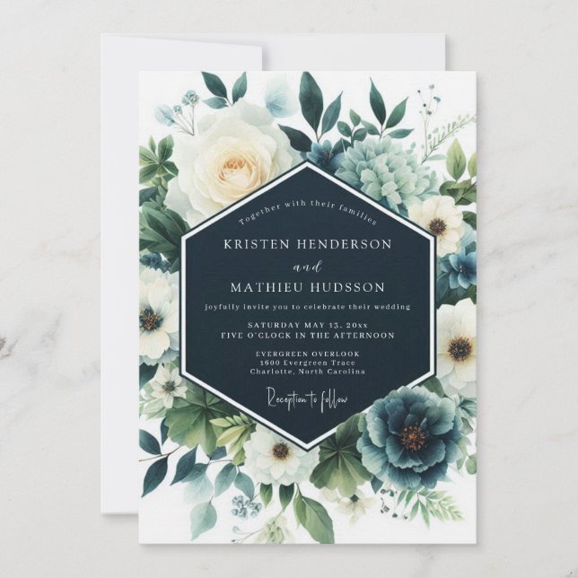 Navy Blue Refined Winter Wedding Einladung (Vorderseite)