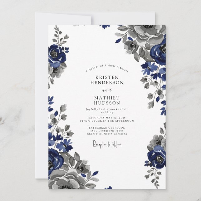 Navy Blue Regal Classic Wedding Einladung (Vorderseite)