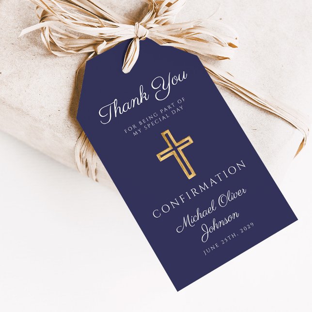 Navy Blue Religious Cross Boy Confirmation Geschenkanhänger (Navy Blue Religious Cross Boy Confirmation Gift Tags)