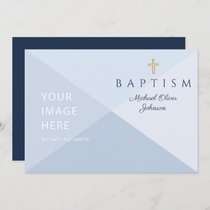 Navy Blue Religious Cross Boy Taufe Custom Image Einladung