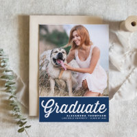 Navy Blue Retro Bold Typografy Foto Abschluss