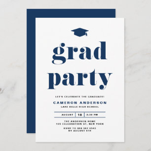 Navy Blue Retro Bold Typografy Graduation Party Einladung