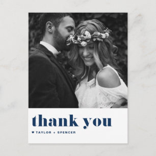 Navy Blue Retro Bold Typografy Wedding Vielen Dank Postkarte