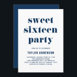 Navy Blue Retro Fett Typografie Sweet 16 Geburtsta Einladung<br><div class="desc">Mit dieser individuell gestaltbaren Einladung zum 16 . Geburtstag Geburtstag laden wir Sie zu Ihrer Veranstaltung ein. Es zeichnet sich durch Retro fett und einfache Typografie aus. Personalisieren Sie diese,  indem Sie Ihre Daten hinzufügen. Diese marineblaue 16 Party Einladung ist perfekt für jedes Event-Thema.</div>