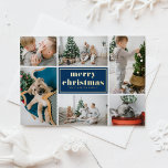 Navy Blue Retro Frohe Weihnachtsfoto Collage Folien Feiertagspostkarte<br><div class="desc">Frohe Weihnachten! Senden Sie Ihre Urlaubssegmente mit dieser individuell gestaltbaren Weihnachtspostkarte an Familie und Freunde. Es enthält Retro-Typografie und eine Foto-Collage-Vorlage. Personalisieren Sie dieses Foto Collage Weihnachts-Postkarte,  indem Sie Ihre Daten hinzufügen. Diese Weihnachtskarte aus Gold ist in anderen Farben und in einem Karton erhältlich. Matching-Elemente sind verfügbar.</div>
