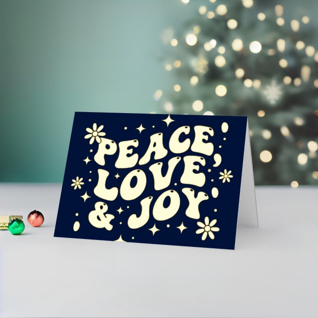 Navy Blue Retro Groovy Peace Love Joy Christmas (Feiertag In Situ 2)