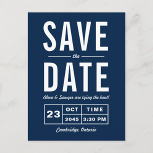 Navy Blue Retro Typografy Navy Save the Date Ankündigungspostkarte