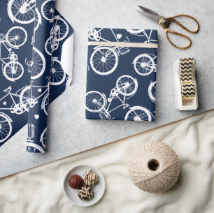 Navy Blue Retro Vintages Fahrradumschlagpapier Geschenkpapier