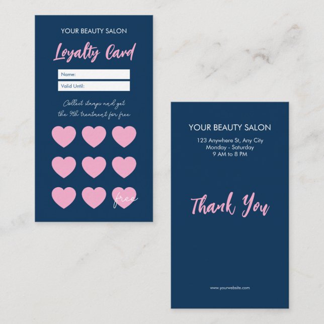 Navy Blue Reward Loyalty Card Thank You Card Treuekarte (Vorne/Hinten)