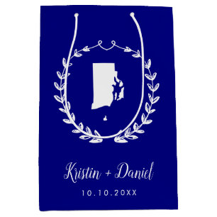 Navy Blue Rhode Island Karte Hochzeit Begrüßung  Mittlere Geschenktüte