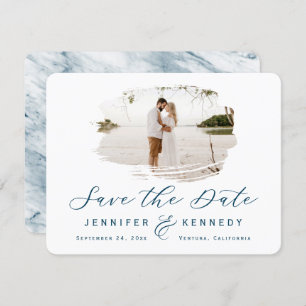 Navy Blue Romantic Brushframe mit Foto Save The Date