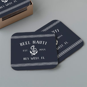 Navy Blue Rope & Anchor Boat Name Square Rechteckiger Pappuntersetzer