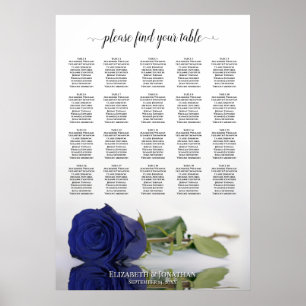Navy Blue Rose 20 Table Wedding Seating Chart Poster
