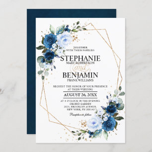 Navy Blue Rose Boho Geometric Wedding Einladung