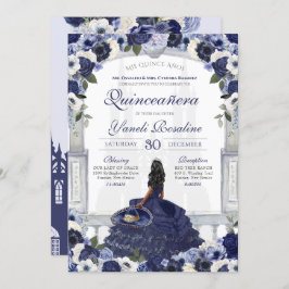 Navy Blue Rose Elegante Charro Princess Quinceaner Einladung