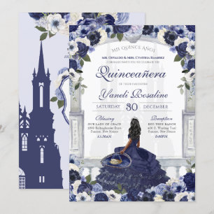 Navy Blue Rose Elegante Charro Princess Quinceaner Einladung