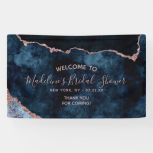Navy Blue Rose Gold Agate Brautparty Willkommen Banner