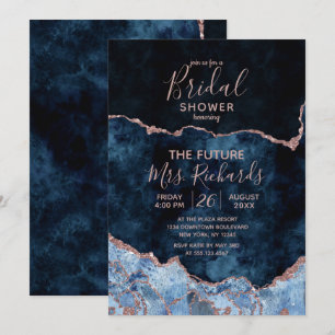 Navy Blue Rose Gold Agate Bridal Dusche Einladung